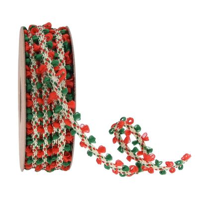 0.4 Inches 10 Yards Christmas Ribbon, Red Green Tassel Ball Tassel Decal Ribbon for DIY Winter Holiday Crafts, Gift Packaging, Christmas Party Decoration