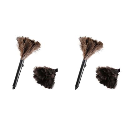 2Pcs Dusters Brown Washable Portable Compact Chicken Feathers ABS Mini Duster with Handle for Household Cleaning Supplies, Home, Car, Office
