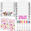 22 PCS Sleepover Party Supplies, 12 PCS Sleep Eye Masks White Blindfold Slumber Eye Covering with 2 Sheets Self-Adhesive Heart Rhinestones Gems&8 PCS Fabric Marker Pens view 1