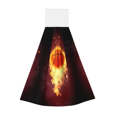 JaoXer Fired Up Basketball Coral Velvet Hand Wipes Hanging Towel - Quick Dry Cleaning Cloths for Kitchen, Bathroom, Camping & More