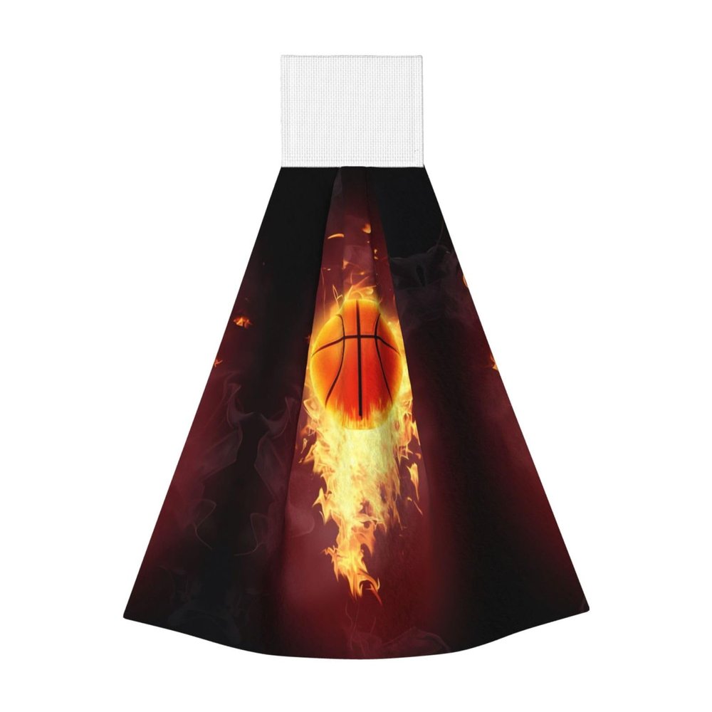 JaoXer Fired Up Basketball Coral Velvet Hand Wipes Hanging Towel - Quick Dry Cleaning Cloths for Kitchen, Bathroom, Camping & More