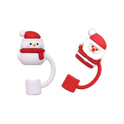 2Pcs Reusable Silicone Straw Covers Caps Lovely Christmas Straw Plug Drinking Straw Tip Lid For Tumblers