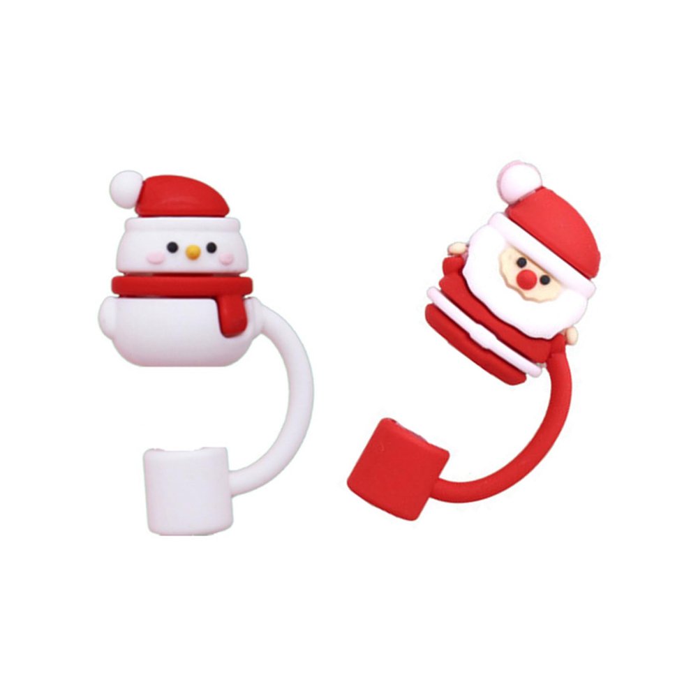 2Pcs Reusable Silicone Straw Covers Caps Lovely Christmas Straw Plug Drinking Straw Tip Lid For Tumblers