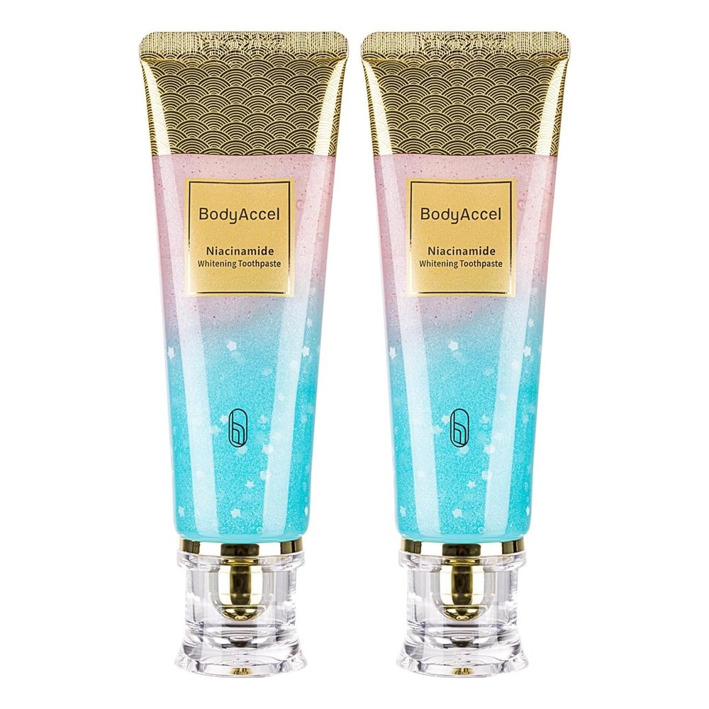 2 Pack BodyAccel Niacinamide Whitening Toothpaste, Triple Whitening Niacinamide Toothpaste, Brightens and Whitens Teeth, Natural Gentle, Fresh Breath