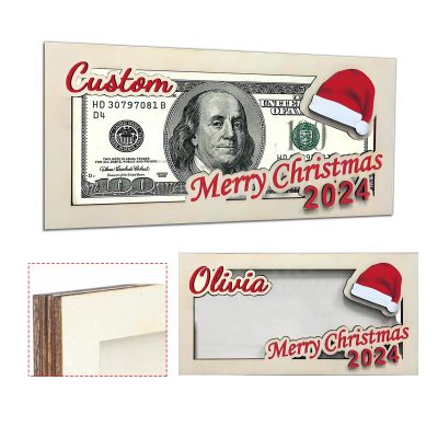 Custom Wooden Money Cards Box with Name, Personalized Christmas Money Holder, Customized Christmas Cash Gift for Men Family Friend (Custom Wooden Money Cards Box)