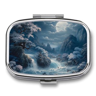 Pill Box 2 Compartment Medicine Pill Organizer Portable Pill Box for Pocket Or Purse Decorative Metal Medicine Pill Container to Hold Vitamins/Supplements/Meds