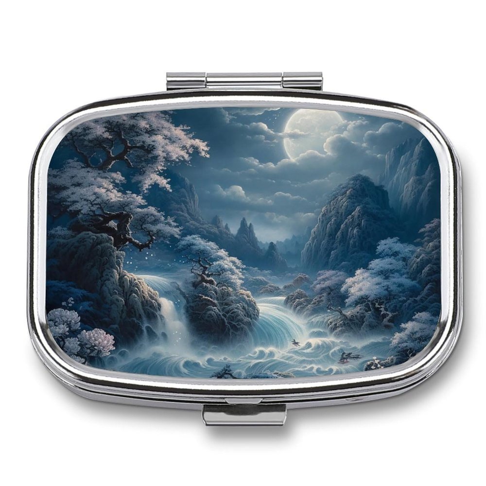 Pill Box 2 Compartment Medicine Pill Organizer Portable Pill Box for Pocket Or Purse Decorative Metal Medicine Pill Container to Hold Vitamins/Supplements/Meds