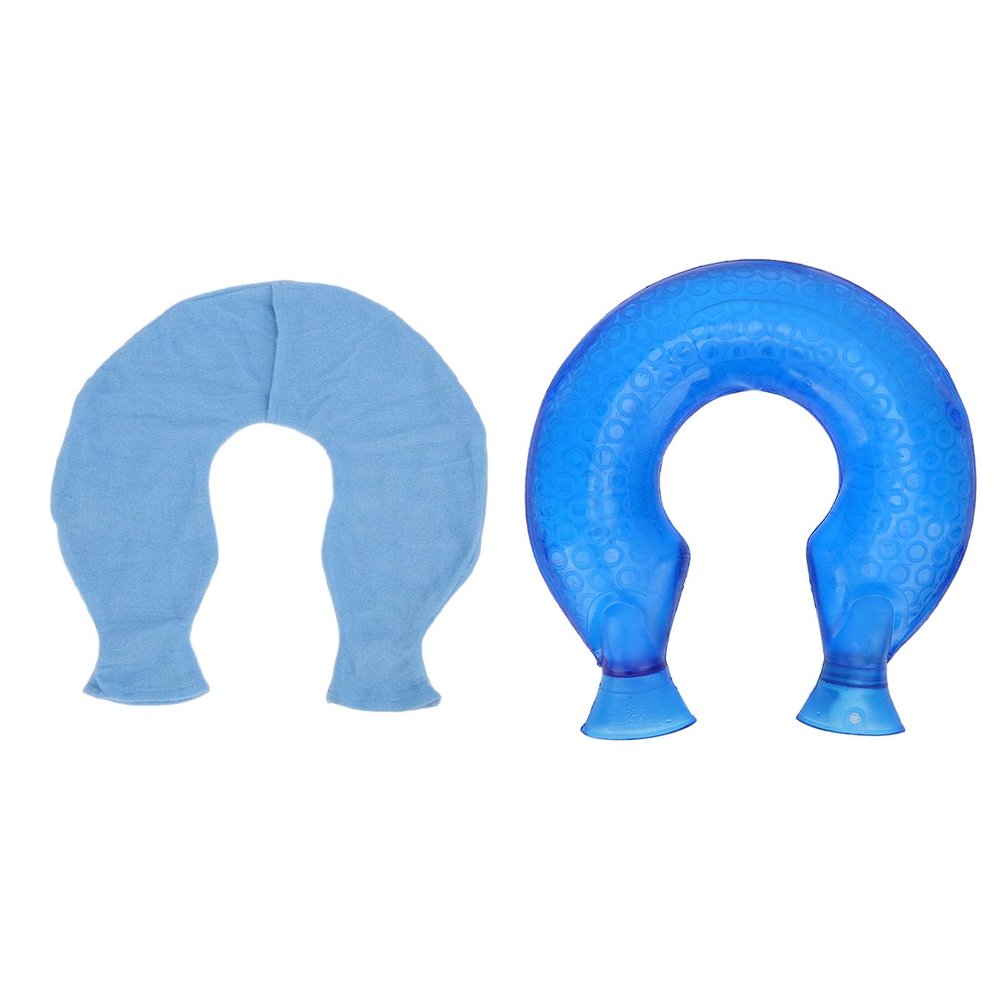 1.4L PVC U Shaped Hot Water Bottle Neck Heating Pad with Cover for Winter, Hand, Shoulder Relaxing, Enjoy Warmth Without Electricity (Blue Cover)