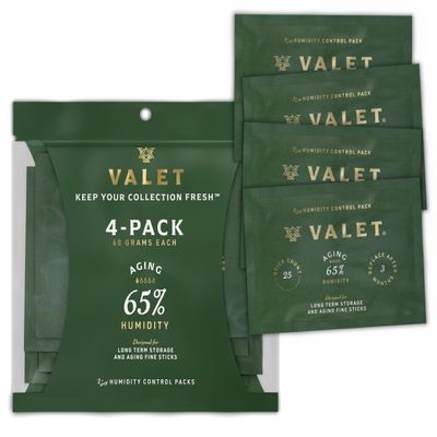 Valet 65% Two-Way Humidity Packs 4-Pack (60g), Two-Way Humidity Control Packs for Long-Term Aging & Storage, Moisture Absorber for Wood & Airtight Containers, Made in USA