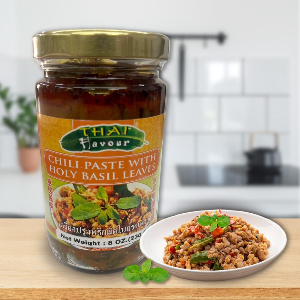 Thai Flavour Chili Paste with Holy Basil Leaves, 8 oz