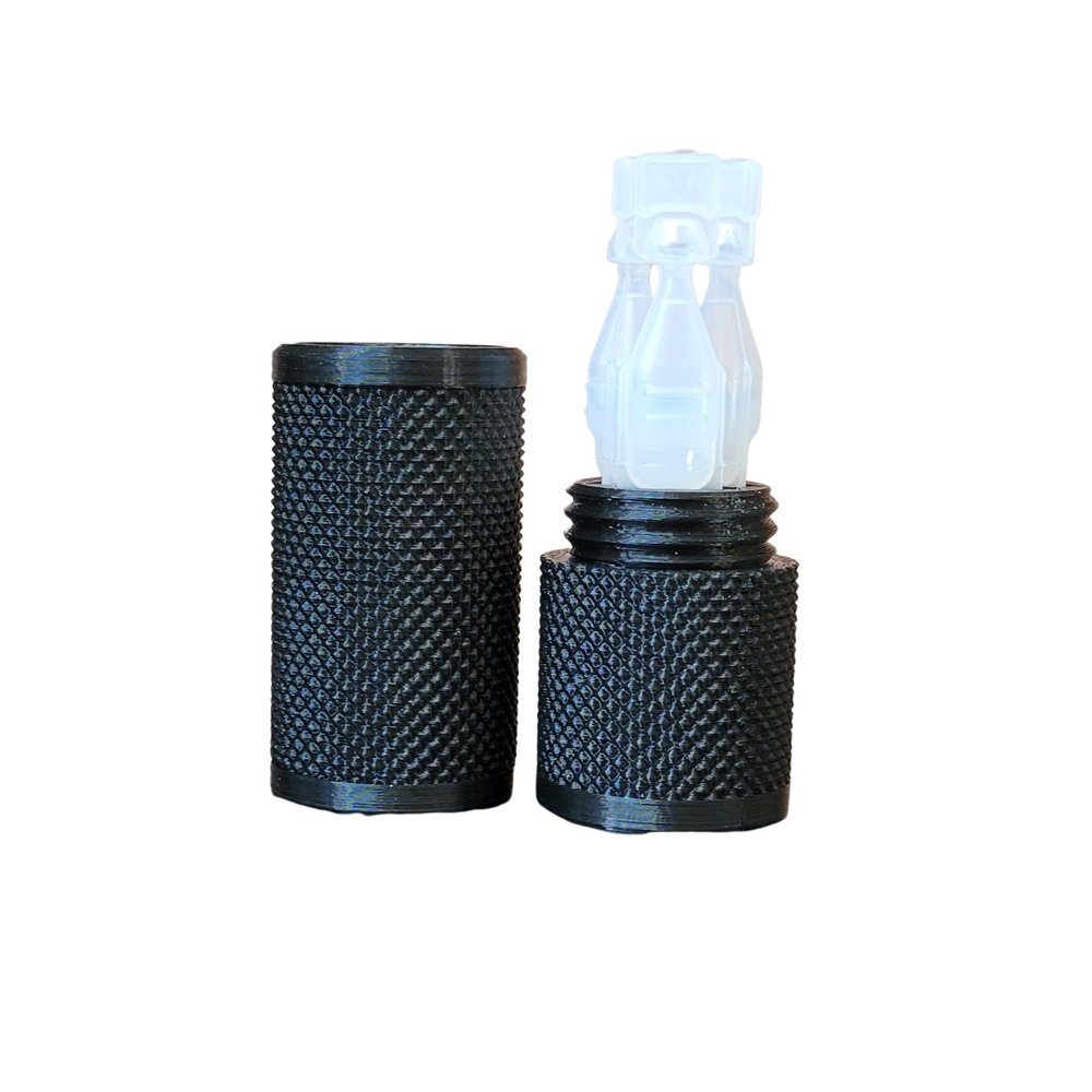 Znet3D Eye Drop Vial Holder & Travel Carry Case - Securely Holds Three (3) Single-Use Vials - Screw-On Lid, Knurled Pattern - Keep Vials Safe & Secure While Traveling (White/Red)