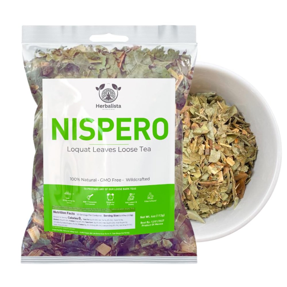 Herbalista - Nispero Herbal Tea 4 oz (113g) - Loquat Leaf | Wildcrafted Loose Leaf Herbal Tea | Natural Mexican Herb for 30+ Cups | Premium Quality Wild Harvested Herb