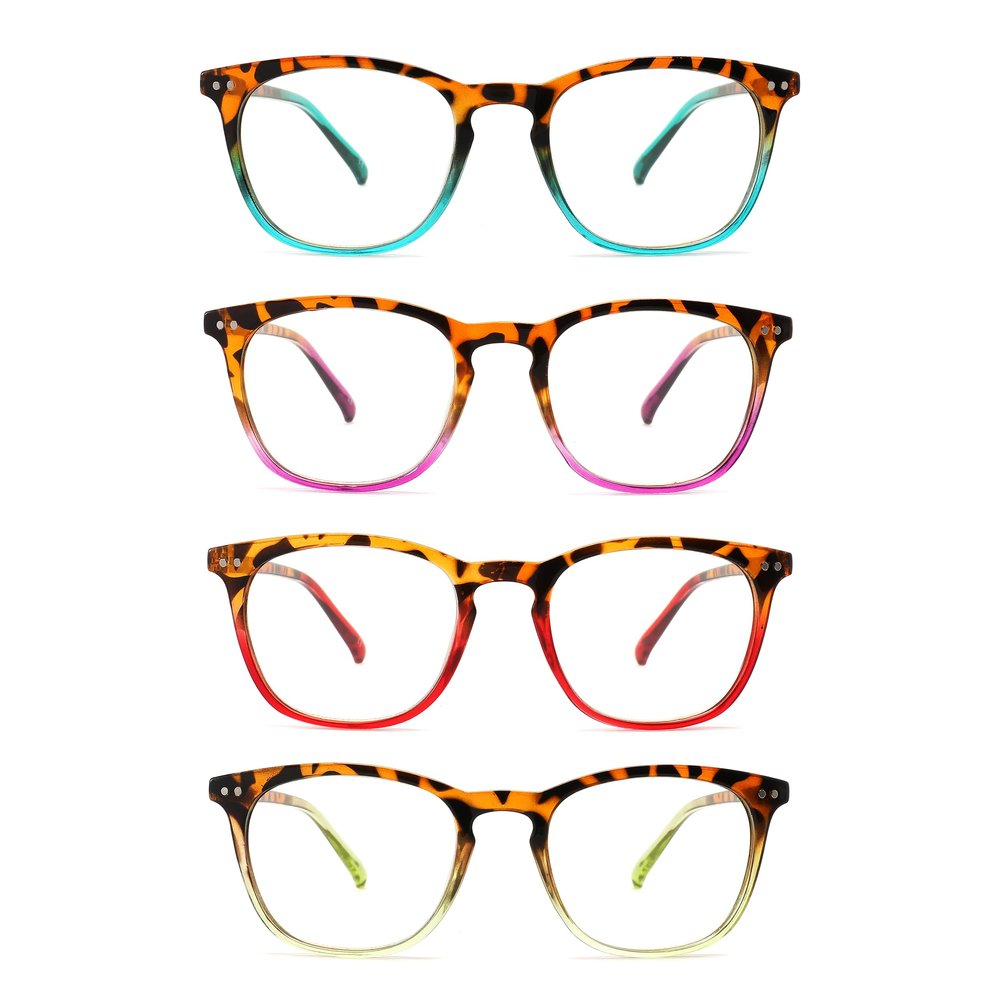 25DU 4 Pack Reading Glasses for Women Men Square Blue Light Blocking Computer Reader with Spring Hinge Anti Eyestrain +1.0