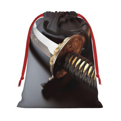 GDSHJKLW Japan Samurai Sword Christmas Drawstring Gift Bags Christmas Wrapping Bags Xmas Treats Bags Goody Sweet Treat Candy Bags Christmas Party Favor Pouch (Large Medium Small)