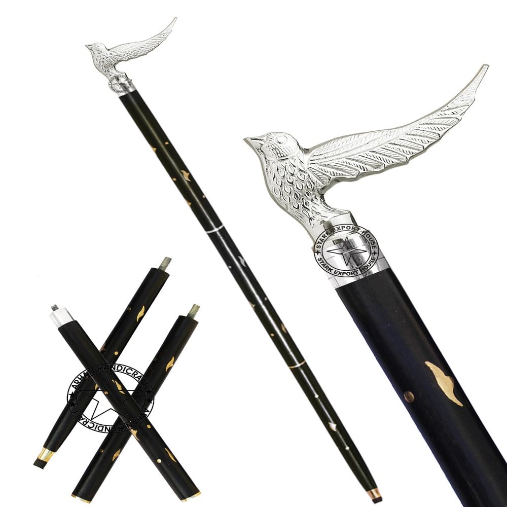 Nickel Vintage Walking Cane Wooden Walking Stick Brass Handle Gift for Men & Women Black (OPUJ)