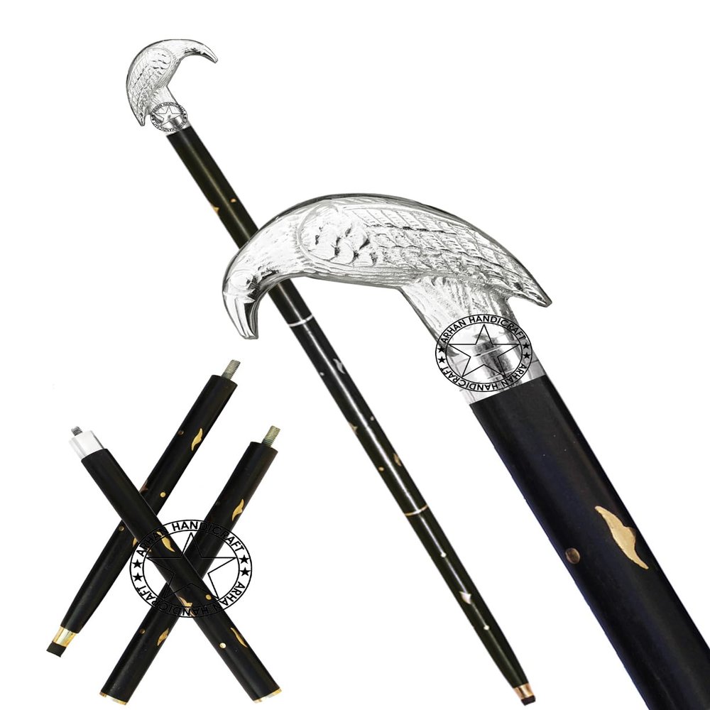Nickel Vintage Walking Cane Wooden Walking Stick Brass Handle Gift for Men & Women Black (UKJL)
