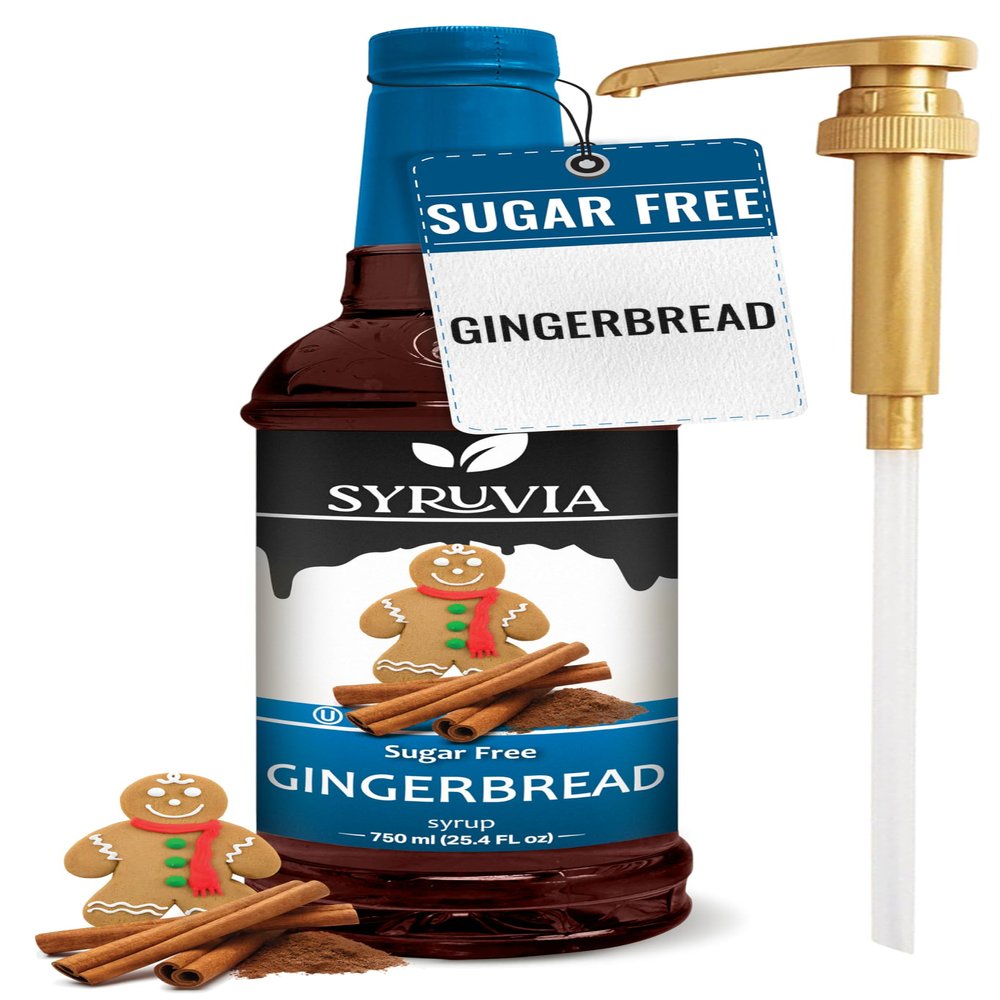 Syruvia Sugar Free Coffee Syrup, Gingerbread Flavored Syrup for Drinks, Lattes, and Desserts 25.4 fl oz - with Pump
