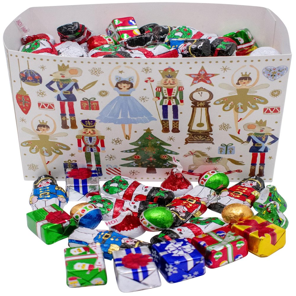 Festive Foil-Wrapped Milk Chocolates in a Box (2 lbs, Christmas - Nutcracker)