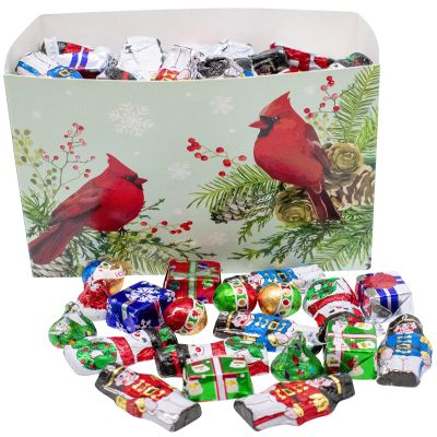 Festive Foil-Wrapped Milk Chocolates in a Box (2 lbs, Christmas - Majestic Cardinal)