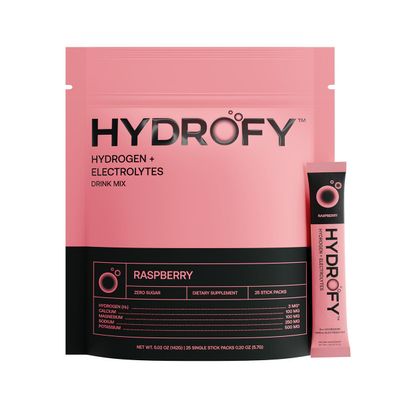 Hydrofy Hydrogen Water + Electrolytes Drink Mix | H2 Hydration Packets with Molecular Hydrogen, Sodium, Potassium, Magnesium, Calcium, and Minerals | No Sugar | Raspberry 25 Ct