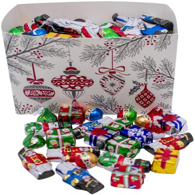 Festive Foil-Wrapped Milk Chocolates in a Box (2 lbs, Christmas - Heirloom Ornaments)