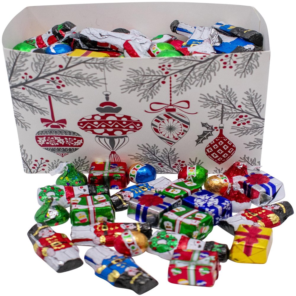 Festive Foil-Wrapped Milk Chocolates in a Box (2 lbs, Christmas - Heirloom Ornaments)