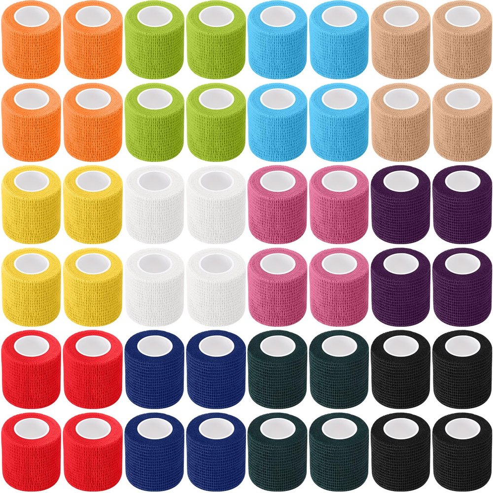 Treela 64 Pack 2" x 5 Yards Self Adhesive Cohesive Bandage Wraps, Elastic Breathable Athletic Tape, Flexible Self Adherent Bandage Rolls for Wrist, Ankle, Fingers, Sports & Pets (Colorful)
