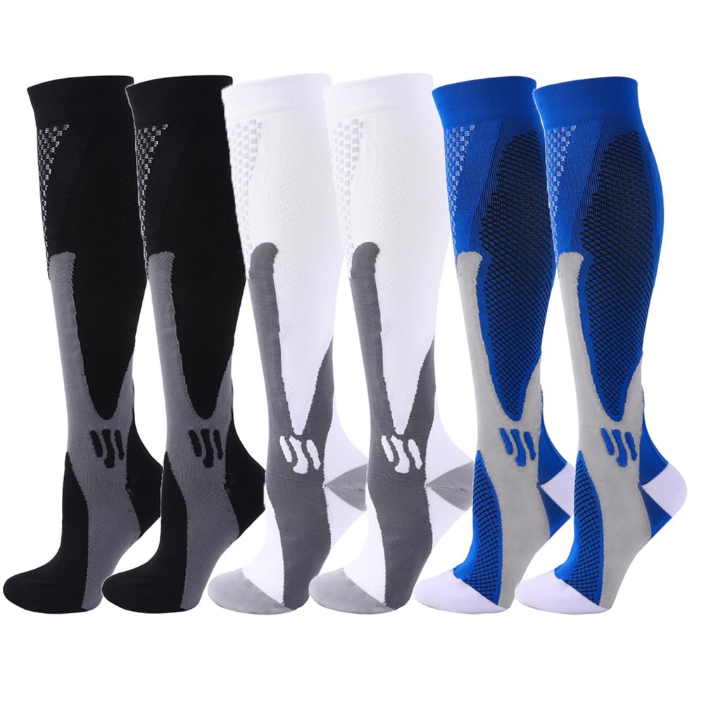 4/6 Pairs Compression Socks for Women Men Circulation-Best Support for Nurses,Running,Athletic,Travel (2BK+2WH+2BU,XXL)