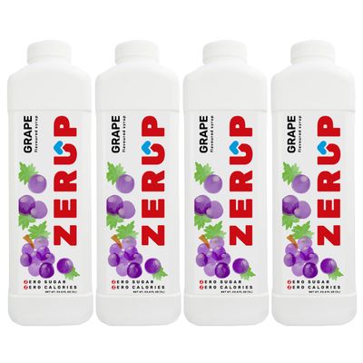 Zerup Zero Sugar Grape Syrup, Sugar-Free Water Enhancer, Zero Calories and Sugar, Keto Friendly, Fleshy, Fruity, Ripe, Purple Grape, Ideal for Sparkling Water, Tea, Coffee, Shakes, Smoothies, Desserts, Yoghurt, Indulgent Taste 33.8 Oz (1L), Pack of 4
