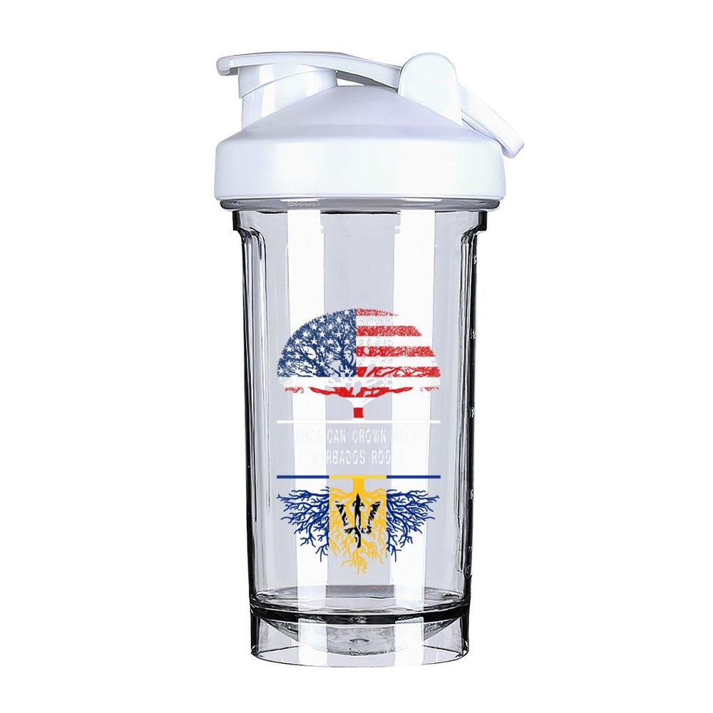 America Crown With Barbados Roots 18 Ounce Shaker Cup,Fashion Theme Pattern Shaker Bottle Leak-proof Workout Shake Bottles 500ML/18 oz Perfect for Pre Workout