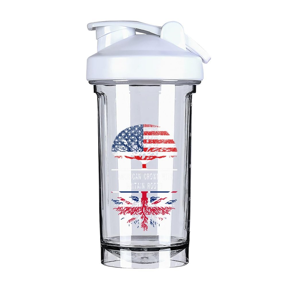 America Crown With Britain Roots 18 Ounce Shaker Cup,Fashion Theme Pattern Shaker Bottle Leak-proof Workout Shake Bottles 500ML/18 oz Perfect for Pre Workout