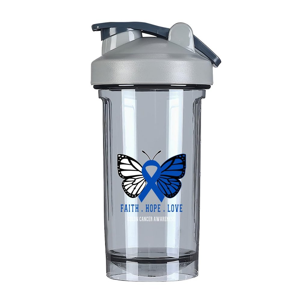 Butterfly Colon Cancer Awareness 18 Ounce Shaker Cup,Fashion Theme Pattern Shaker Bottle Leak-proof Workout Shake Bottles 500ML/18 oz Perfect for Pre Workout-3-1