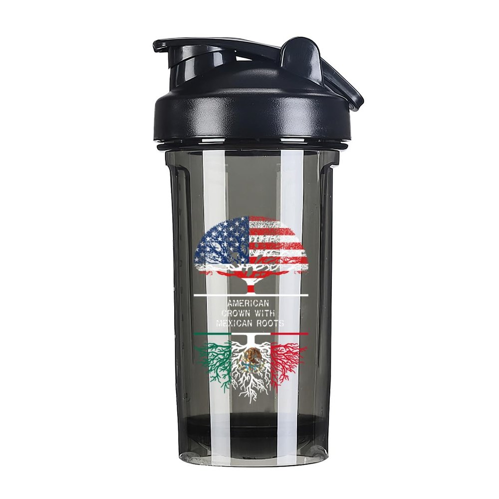 America Crown With Mexican Roots 18 Ounce Shaker Cup,Fashion Theme Pattern Shaker Bottle Leak-proof Workout Shake Bottles 500ML/18 oz Perfect for Pre Workout