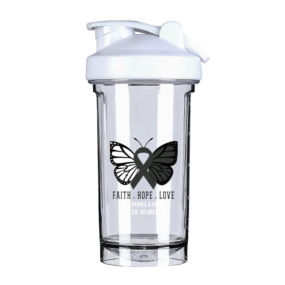 Butterfly Melanoma & skin Cancer Awareness 18 Ounce Shaker Cup,Fashion Theme Pattern Shaker Bottle Leak-proof Workout Shake Bottles 500ML/18 oz Perfect for Pre Workout