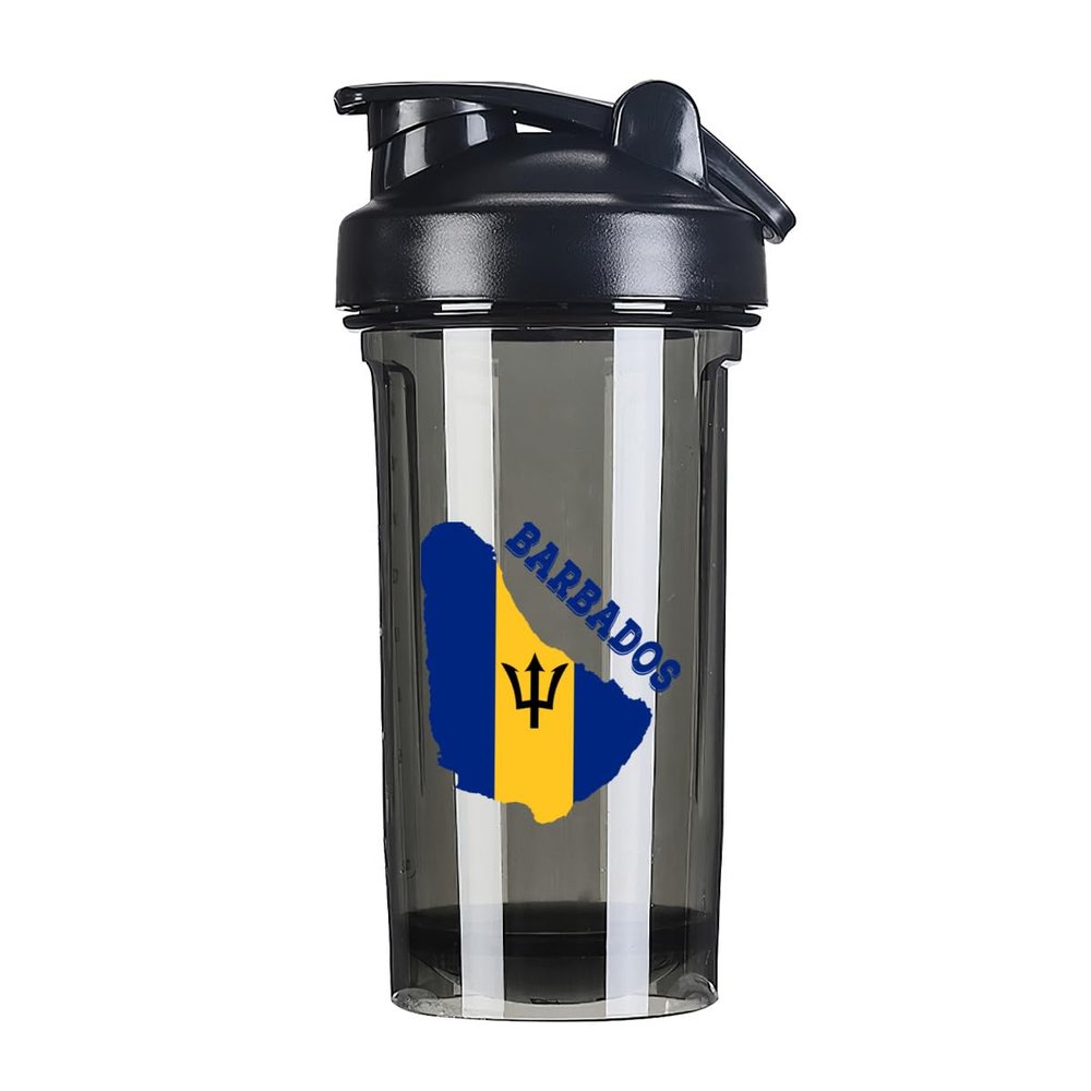 Barbados Map Flag 18 Ounce Shaker Cup,Fashion Theme Pattern Shaker Bottle Leak-proof Workout Shake Bottles 500ML/18 oz Perfect for Pre Workout