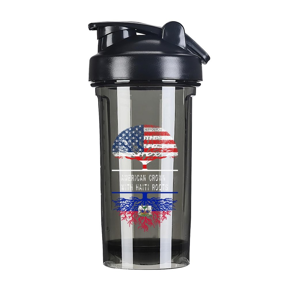 America Crown With Haitian Roots 18 Ounce Shaker Cup,Fashion Theme Pattern Shaker Bottle Leak-proof Workout Shake Bottles 500ML/18 oz Perfect for Pre Workout