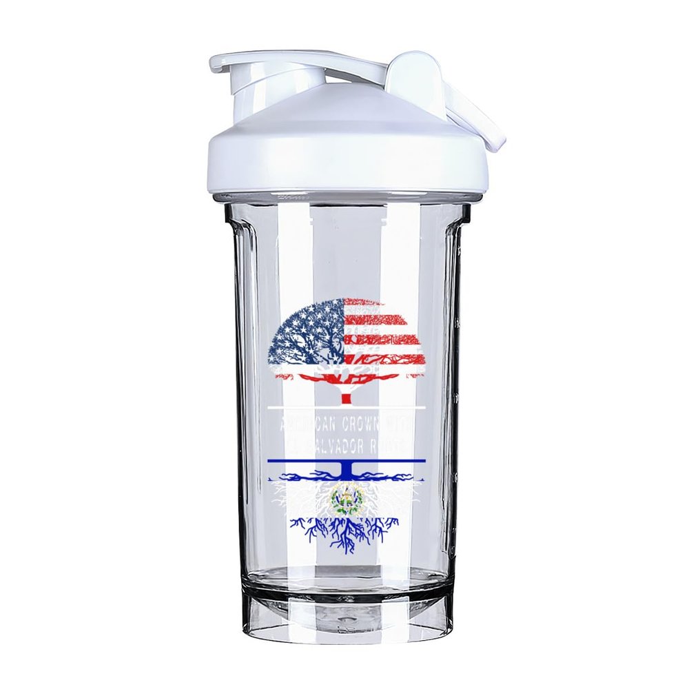 America Crown With El Salvadorean Roots 18 Ounce Shaker Cup,Fashion Theme Pattern Shaker Bottle Leak-proof Workout Shake Bottles 500ML/18 oz Perfect for Pre Workout