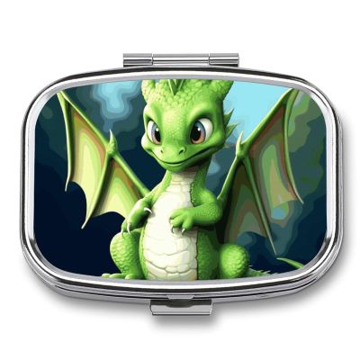 Dragon Cute Pill Box for Pocket Square Pill Box 2 Compartment Decorative Portable Travel Pill Holder Tablet Vitamin Organizer Mini Pill Case
