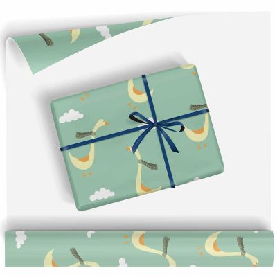 Farm Goose Pattern Gift Wrapping Paper Party Favor Happy Bday Wrap With Cutting Line On Back (Goose, 4 Rolls)