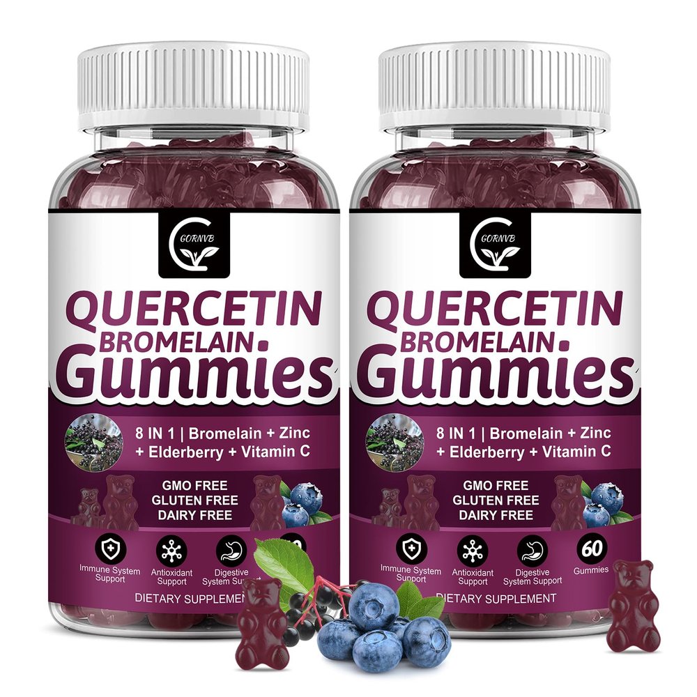 (2 Pack) Quercetin Gummies - Quercetin with Bromelain 2378mg - Blend with Elderberry, Echinacea Purpurea Extract, Zinc, Vitamin C,D3,K2, Complex Supports Immune, Cardiovascular & Respiratory Function