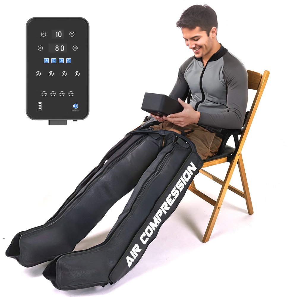 Voinnokal Air Compression Therapy System, Rechargeable Leg Massager, Dynamic Leg Compression Recovery Boots for Fast Recovery and Improved Circulation for Athletes (4 Chamber- L)