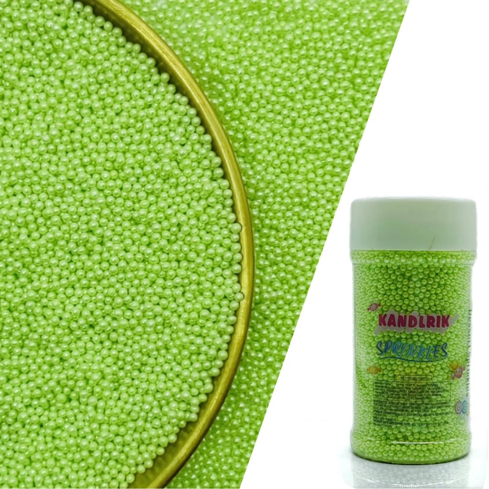 Edible Light Green Sprinkles Candy 2mm Mini Pearls Cake Decorations Cupcake Toppers Cookie Decorating Perfect for Wedding Party Valentine Halloween Christmas Supplies 3OZ
