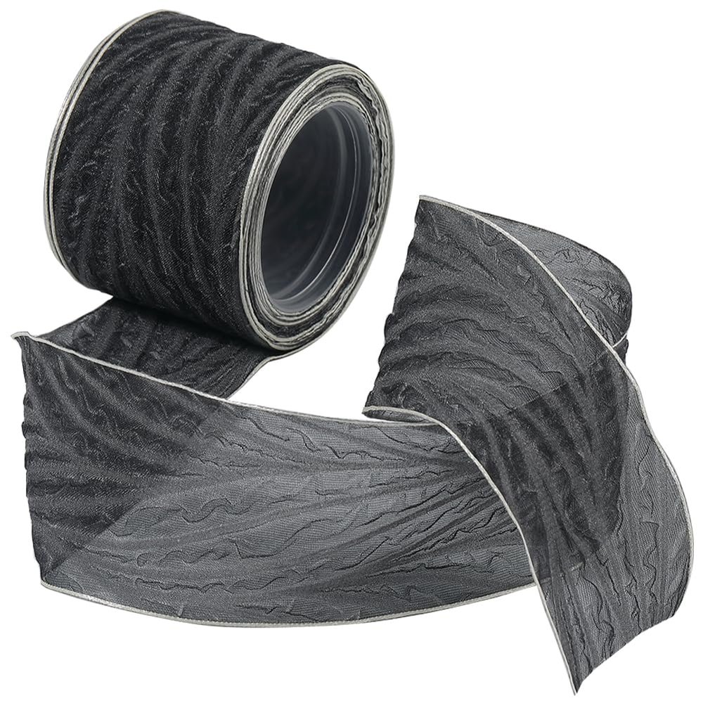 GORGECRAFT 1.6 Inch x 10 Yards Crinkle Organza Wired Ribbon Decorative Wrinkled Chiffon Fabric Flower Wrapping Ribbon Yarn for Gift Packing Wreath Hair Bows Making Wedding Garland Holiday Home Black