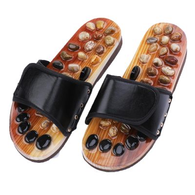 Foot Massage Slippers With Jade Stone, Foot Pressure Point Reflexology Slippers, Acupressure Sandals For Women Men, Reduce Feet Tension Promote Circulatio(Size:Women 5.5-6.5 / Men 5-6,Color:Black)