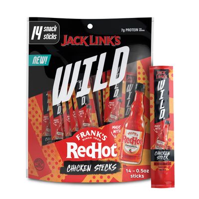 Jack Link's Wild Mini Chicken Sticks Made with Frank's RedHot Flavor 7g of Protein Snacks, On The Go Snacking, Keto & Paleo Snack, Great Stocking Stuffers, Individually Wrapped 0.5 Oz. (14 Count)