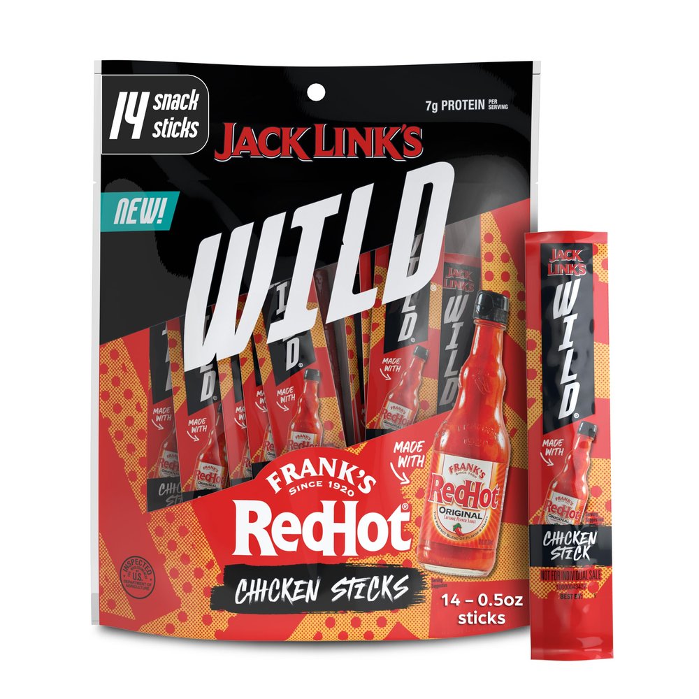 Jack Link's Wild Mini Chicken Sticks Made with Frank's RedHot Flavor 7g of Protein Snacks, On The Go Snacking, Keto & Paleo Snack, Great Stocking Stuffers, Individually Wrapped 0.5 Oz. (14 Count)