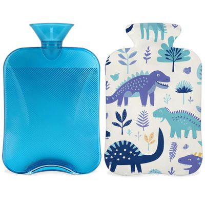 Hsnar Hot Water Bottle with Cover 2L Hot Water Bag for Hot and Cold Compress Menstrual Cramps Neck and Shoulder Pain Relief Hand Feet Warmer Dinosaur Forest