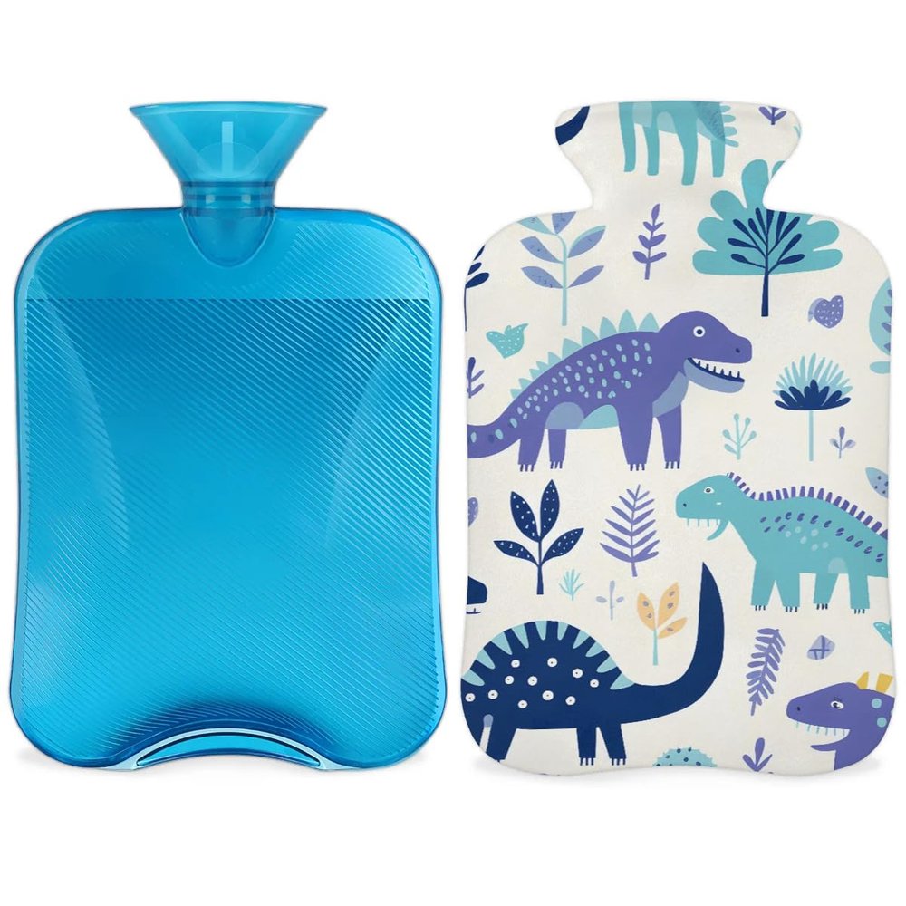 Hsnar Hot Water Bottle with Cover 2L Hot Water Bag for Hot and Cold Compress Menstrual Cramps Neck and Shoulder Pain Relief Hand Feet Warmer Dinosaur Forest