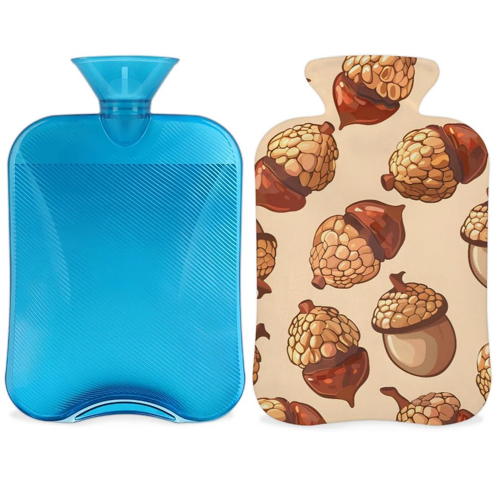 Hsnar Hot Water Bottle with Cover 2L Hot Water Bag for Hot and Cold Compress Menstrual Cramps Neck and Shoulder Pain Relief Hand Feet Warmer Cartoon Pine Cones