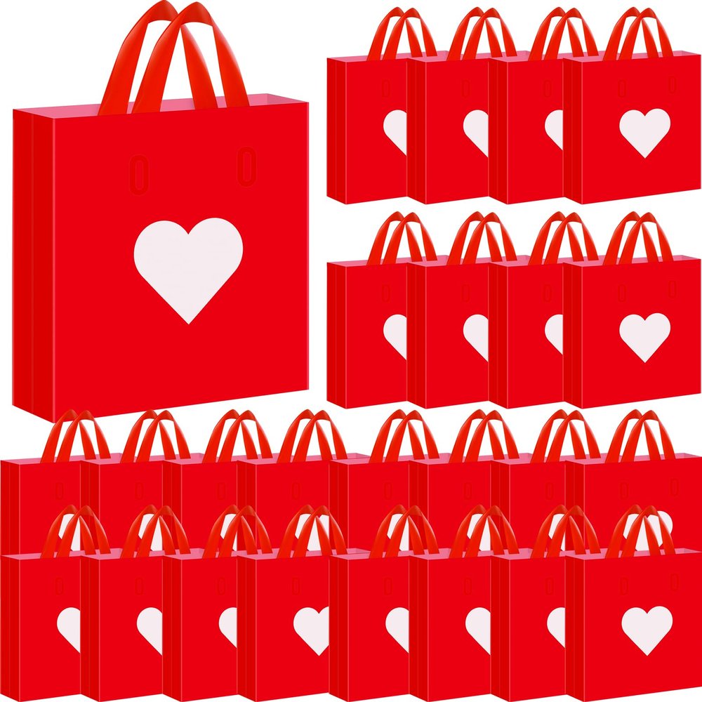 Wesnoy 48 Pcs Mother's Day Plastic Shopping Bags Bulk 10 x 13'' Large Gift Bags with Handle Mom Gift Bag Heart Reusable Shopping Bag for Mother's Day Party Supplies (White)